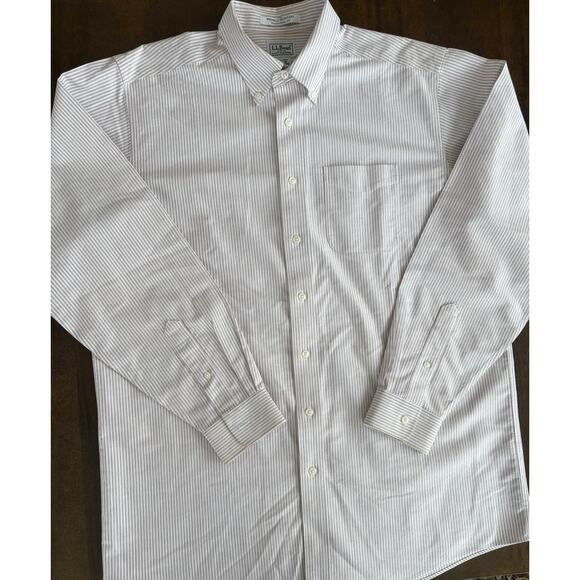 LL BEAN 100% Cotton Wrinkle Resistant LS Striped Button Down Shirt SZ 161/2-36 - Picture 4 of 6